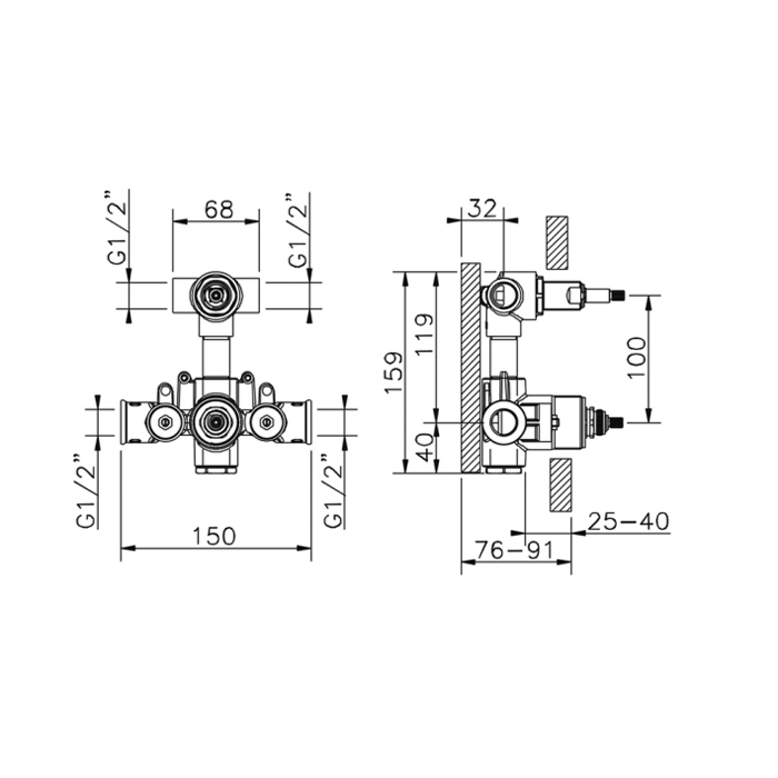 Cisal Встраиваемая часть термостатического смесителя с переключателем на 2 положения