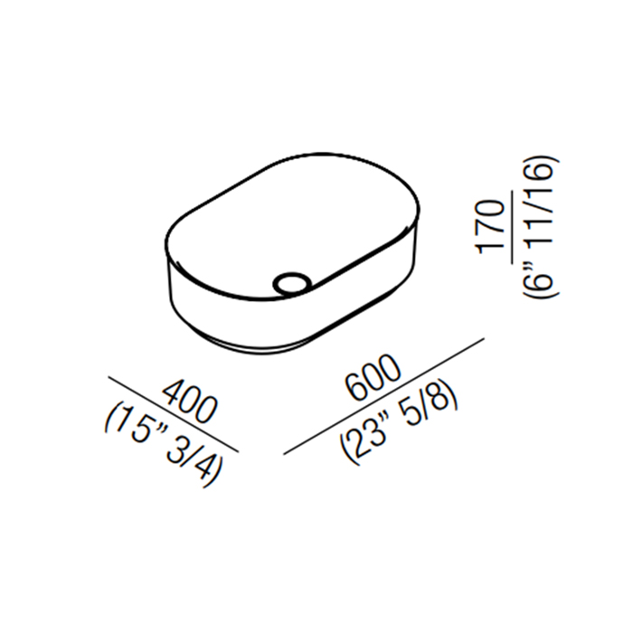 Agape Immersion Раковина 60x40x17 см, без отв., накладная, овальная, цвет: белый