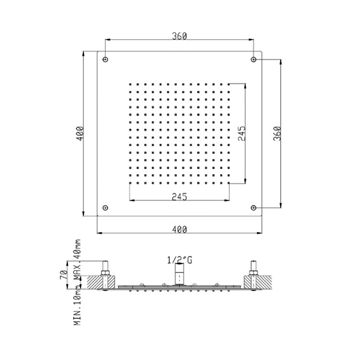 Cisal Zen Shower Верхний душ 40х40см., встраиваемый, потолочный, цвет: полированная нержавеющая сталь матовая