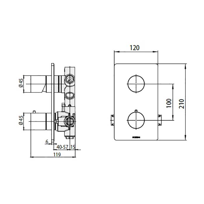 Bossini Inox Термостат для душа, встраиваемый, с девиаторм 1/2/3/4/5, цвет: сталь брашированная
