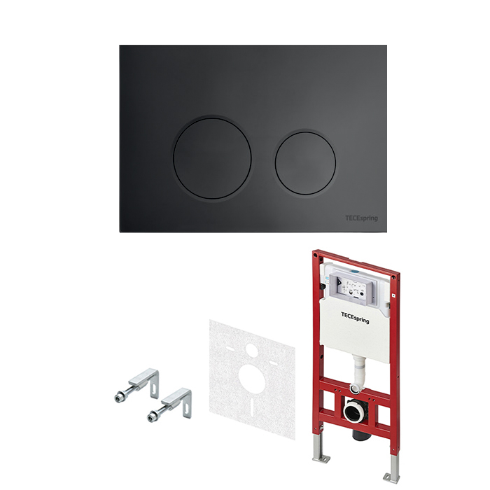 TECEspring комплект 4 в 1 инсталяция, панель смыва LT с круглыми кнопками, черный матовый
