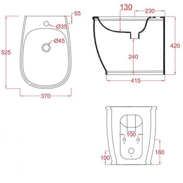Artceram Azuley Биде напольное 36х52см c креплением, с 1 отв. цвет: черный