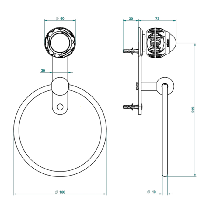 THG Panthere Cristal clair Полотенцедержатель - кольцо 18см., подвесной, цвет: хром/прозрачный хрусталь