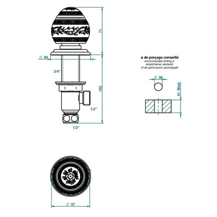 THG Marquise noir décor Or Вентиль смесителя для раковины, ручка черная, декор золото, цвет: полированное золото