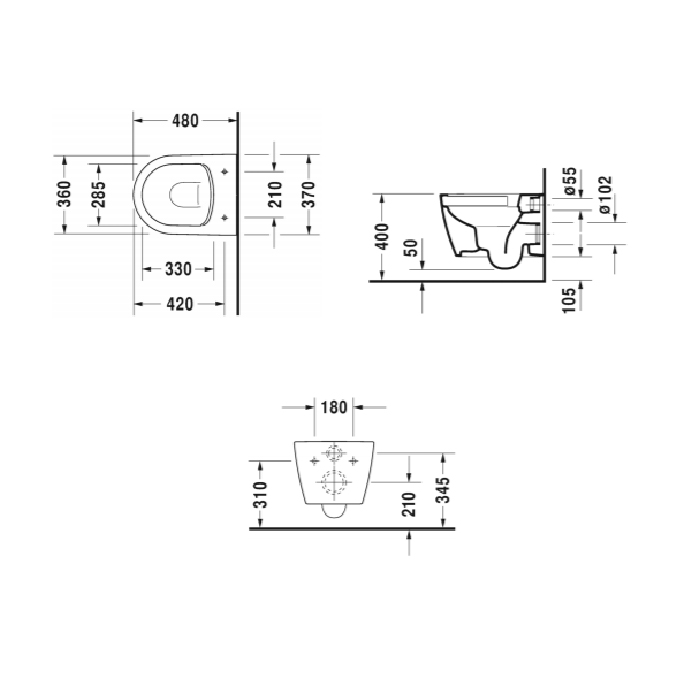 Duravit ME by Starck Комплект: унитаз подвесной Compact Rimless, 37x48см 253009 + сиденье с микролифтом: 002019 цвет: белый