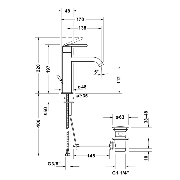 Duravit Balcoon Смеситель для раковины, 1 отв., с донным клапаном, цвет: хром