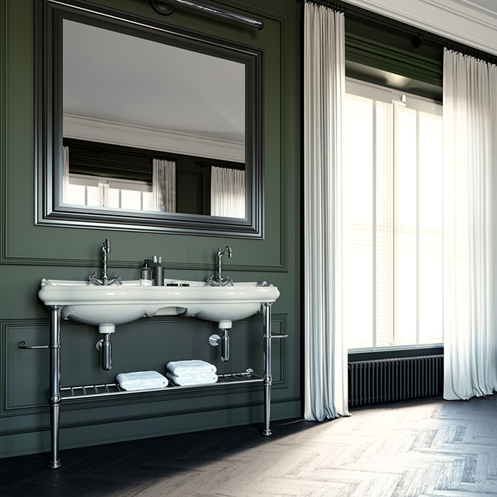 Kerasan Retro Раковина двойная 120 см, с 1 отв., с переливом, цвет: белый