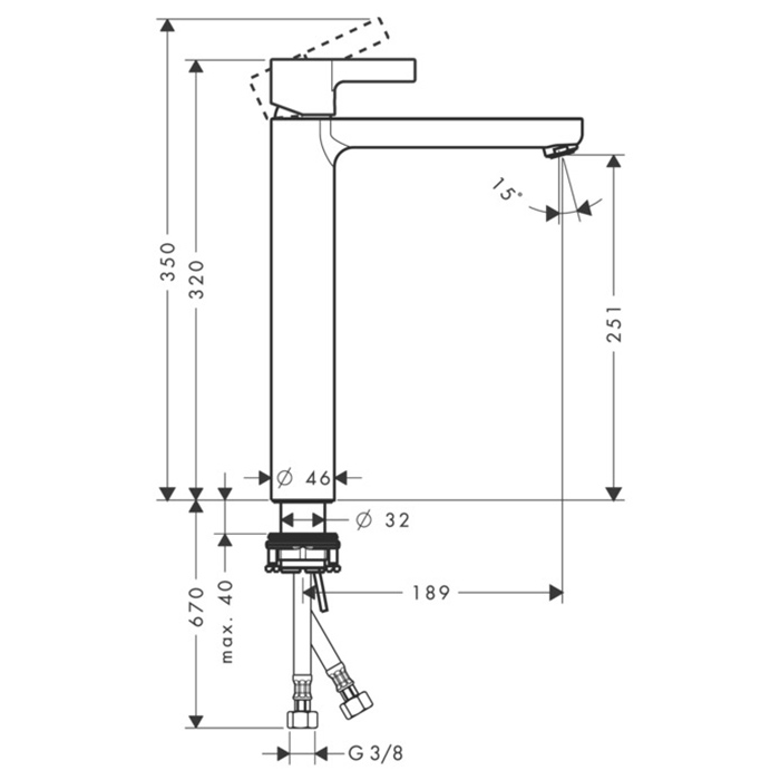 Hansgrohe Metris S Смеситель для раковины, однорычажный, на 1 отв., высокий: 35см., излив: 18,9см, цвет: хром