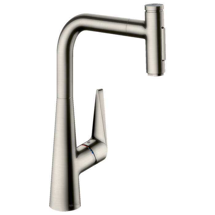 Hansgrohe Talis Select M51 Смеситель для кухни, на 1 отв, поворотный излив: 22см с вытяжным душем, 2jet, h:28.8см, sBox, кнопка вкл/выкл, цвет: нержавейка