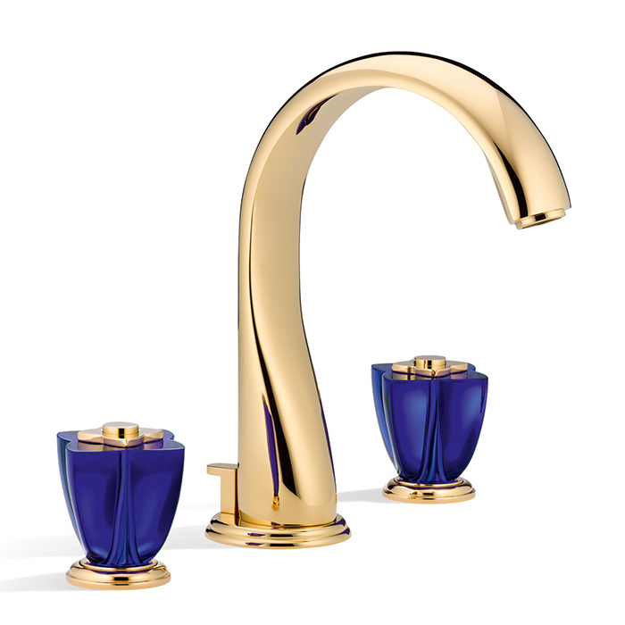 THG Pуtale de cristal bleu Смеситель для раковины, 3 отв., цвет: золото/синий хрусталь