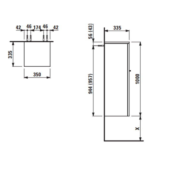 Laufen Case for palace Средний шкаф 35x33.5x100см, DX, 2 стеклянные полки, цвет: мультиколор