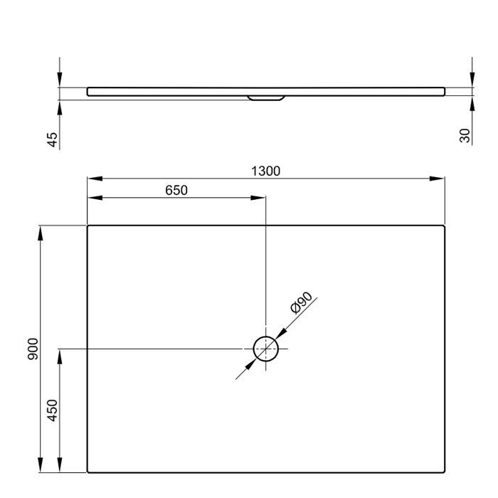 Bette BetteFloor Душевой поддон прямоугольный 130х90см, D9см, цвет: белый