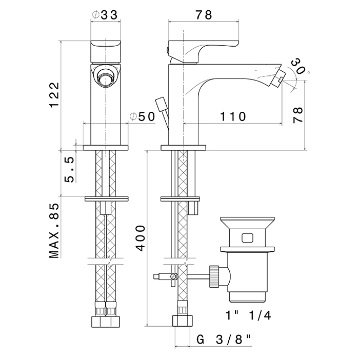 Newform Linfa II Смеситель для биде, 1 отв., с донным клапаном, цвет: copper glossy