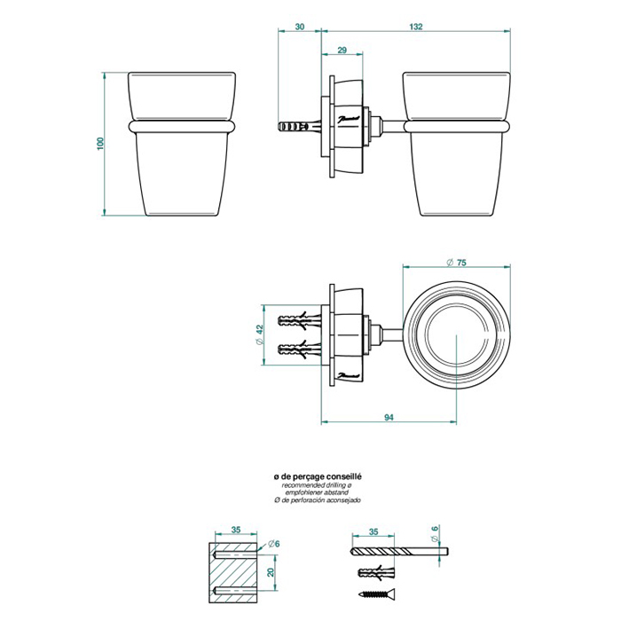 THG Petale De Cristal Clair Стакан стеклянный, подвесной, цвет: хром