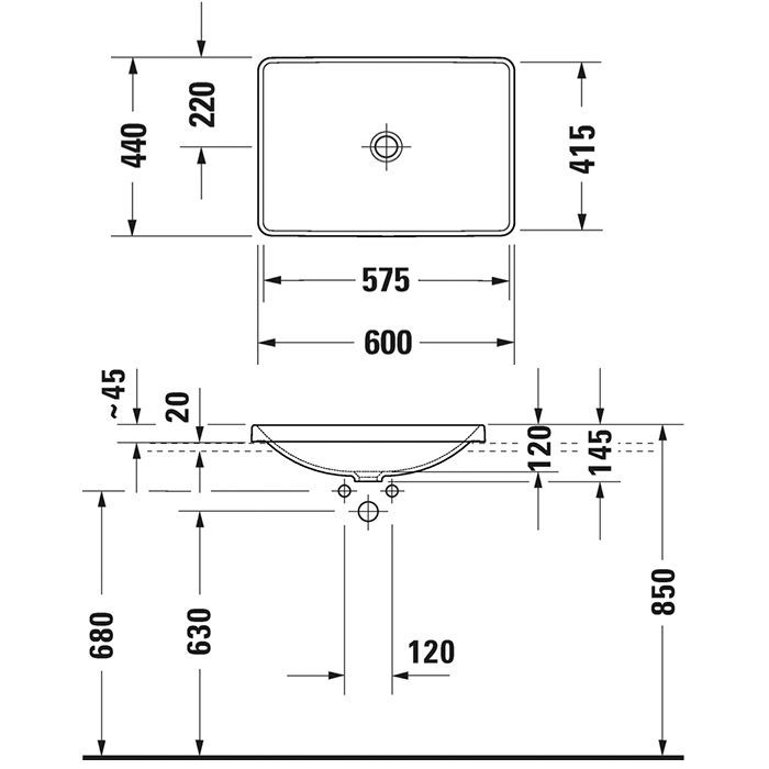 Duravit D-Neo Раковина встраиваемая сверху 60х44см, без перелива, без отв., WonderGliss, цвет: белый	