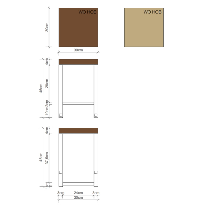 Decor Walther Wood HO Табурет 30x30x44см, напольный, цвет: сталь полированная / светлый бук