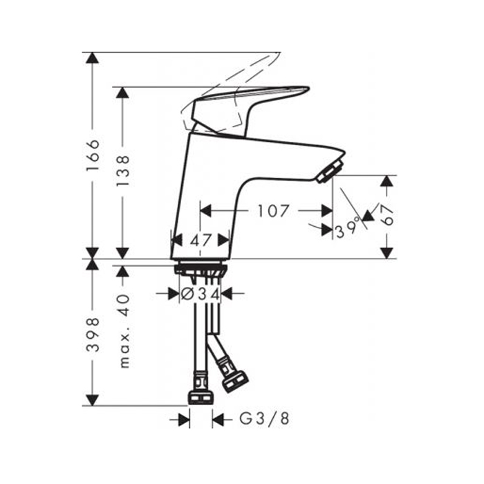 Hansgrohe Logis, Смеситель для раковины, Без донного клапана, Цвет: хром