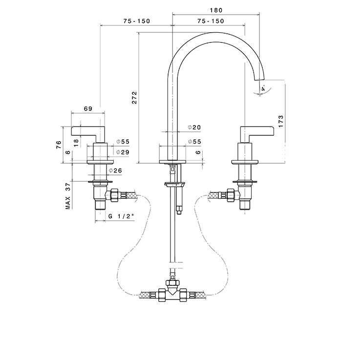 Newform Blink Chic Смеситель для раковины, 3 отв., высокий, цвет: PVD brushed pale gold
