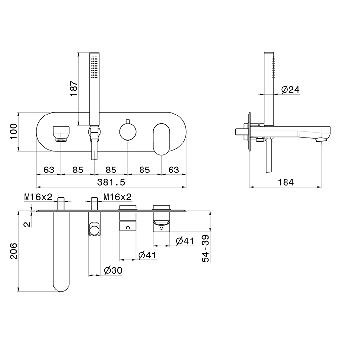 Newform Linfa II Смеситель для ванны, встраиваемый, с изливом и ручным душем, внешняя часть, цвет: gold satin