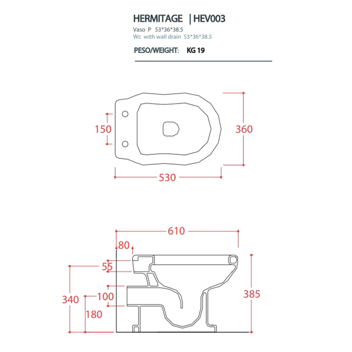 Artceram Hermitage Унитаз приставной 36х55см, выпуск в стену, цвет: черный