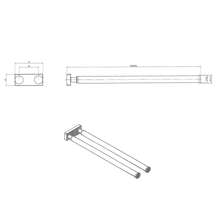 Decor Walther DW 735 Полотенцедержатель двойной 53см, подвесной, цвет: хром