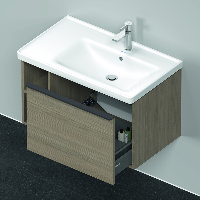 Duravit D-Neo Тумба с раковиной, 78.4х45.2х44см., с 1 отв., 1 ящиком, полки слева, подвесная, цвет: дуб терра