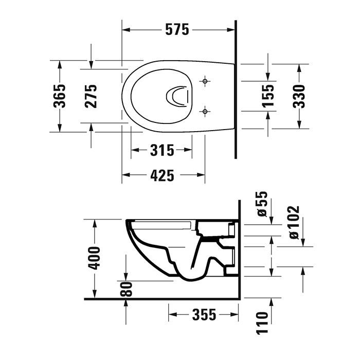 Duravit Architec Унитаз подвесной 57.5x36.5см, безободковый, с вертикальным смывом, вкл. крепление Durafix, цвет: белый