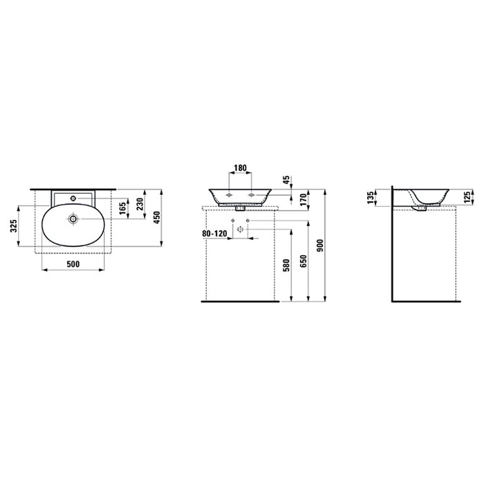 Laufen New Classic Раковина-мини 50х45х17 см, 1 отв., накладная, с переливом, цвет: белый LCC