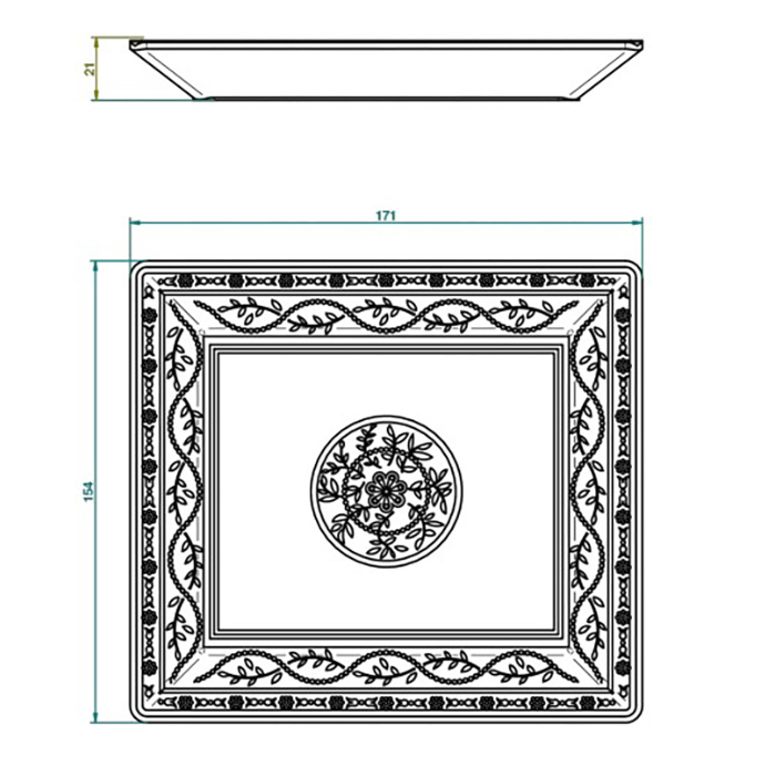 THG MARQUISE BLANC DECOR PLATINE Поднос керамический 171х154 мм., настольный, middle size, декор платина, цвет: белый