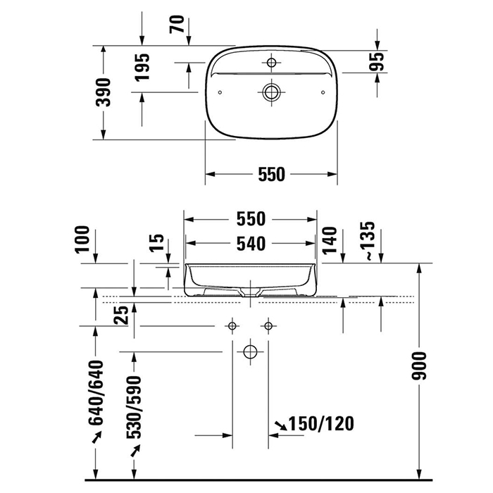 Duravit Zencha Раковина 55х39х14см., накладная, 1 отв., цвет: белый глянцевый