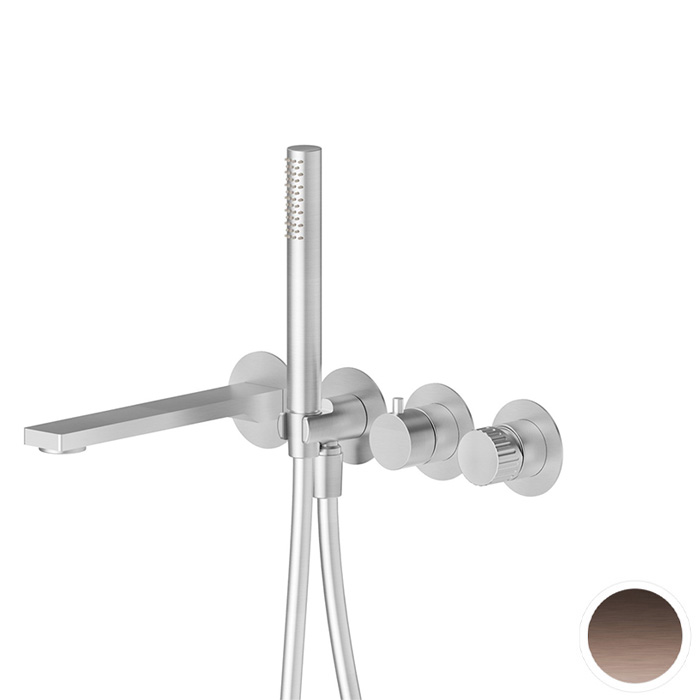 Newform Steel Line Смеситель для ванны, настенный, с ручным душем, цвет: pvd brushed copper bronze