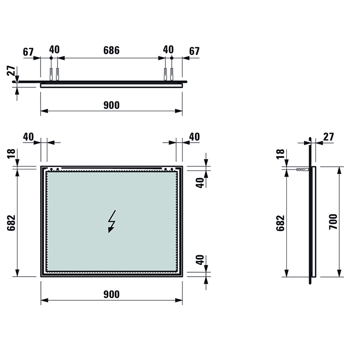 Laufen Frame 25 Зеркало 90x70см., с алюминиевой рамой, цвет: черный матовый