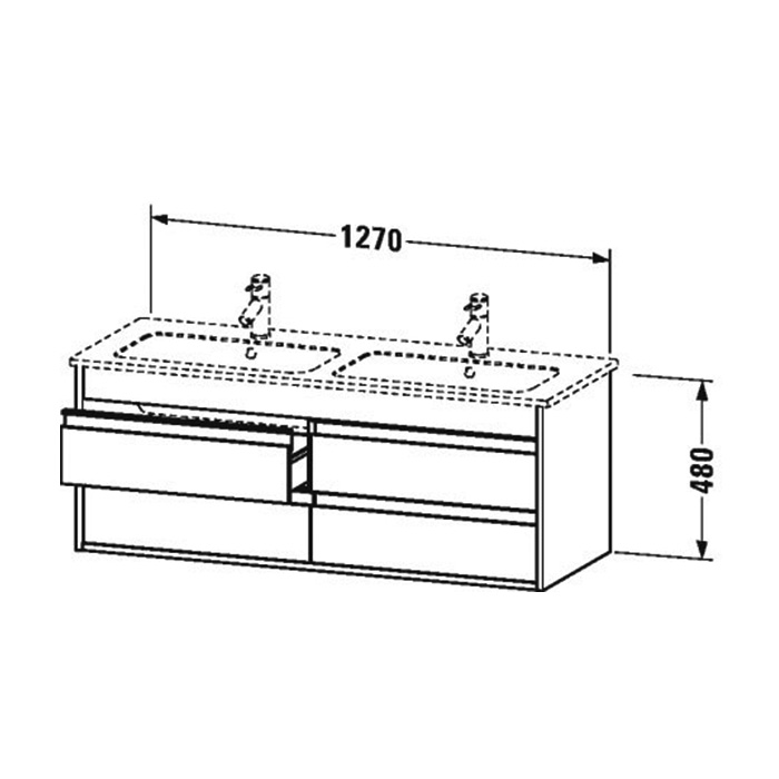 Duravit Ketho Тумба подвесная, 127x47.5х48см., с раковиной, 2 выдв.ящика, цвет: орех натуральный