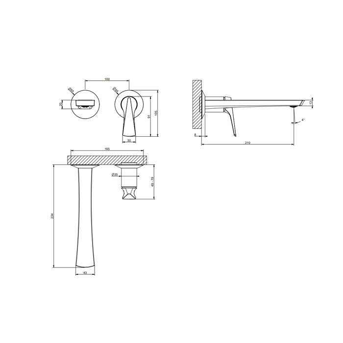 Gessi Ventaglio Внешняя часть настенного смесителя для раковины, цвет: хром