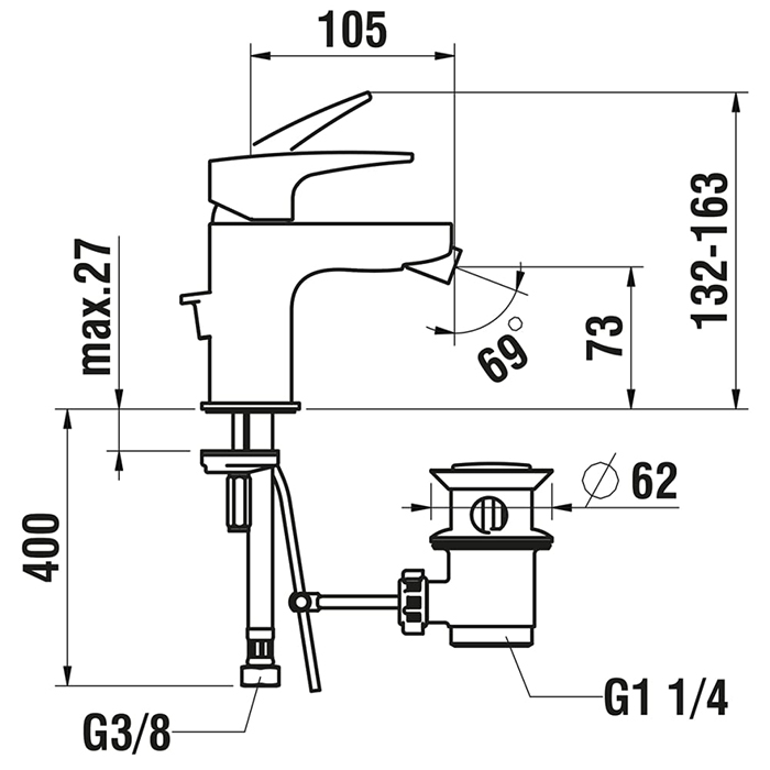 Laufen Laurin Смеситель для биде, 1 отв., с донным клапаном, цвет: хром