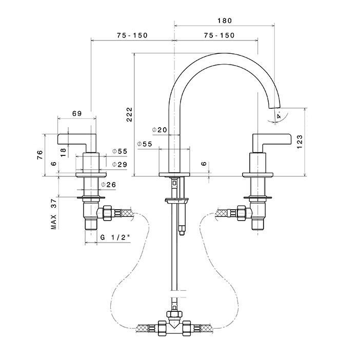 Newform Blink Chic Смеситель для раковины, 3 отв., цвет: PVD brushed pale gold