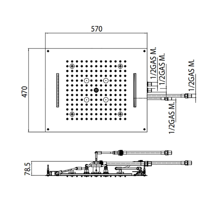 BOSSINI DREAM/4 Верхний душ 570 x 470 мм, 4 режима (дождь, каскад, водопад, туман), с 4 LED (белый), блок питания/управления, цвет: хром