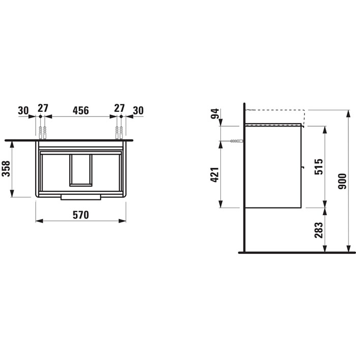 Laufen Base Тумба подвесная 57x36x53см., с раковиной, 2 ящика, цвет: светлый вяз