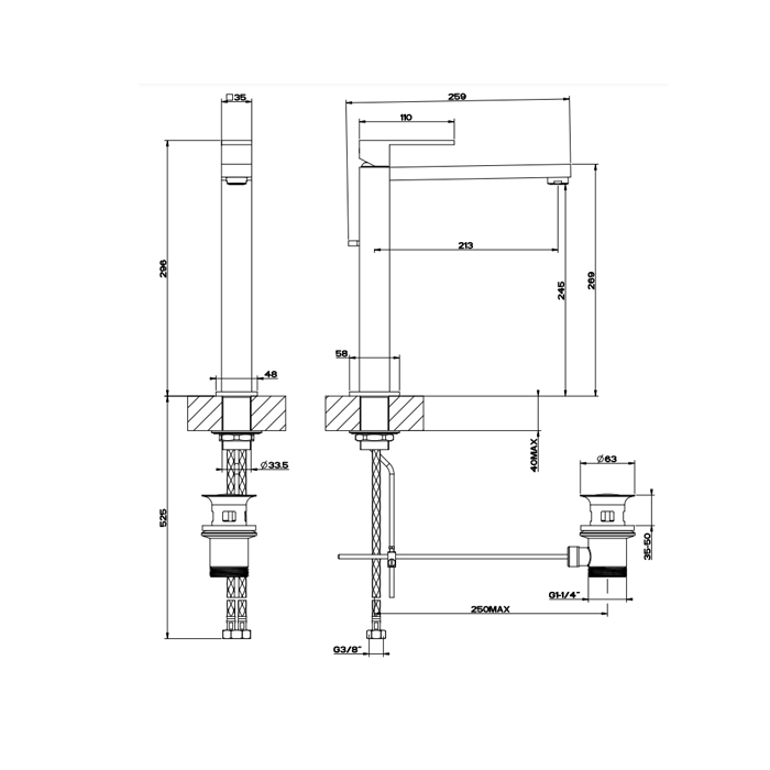 Gessi Rettangolo Смеситель для раковины, 1 отв., с донным клапаном, цвет: Black XL