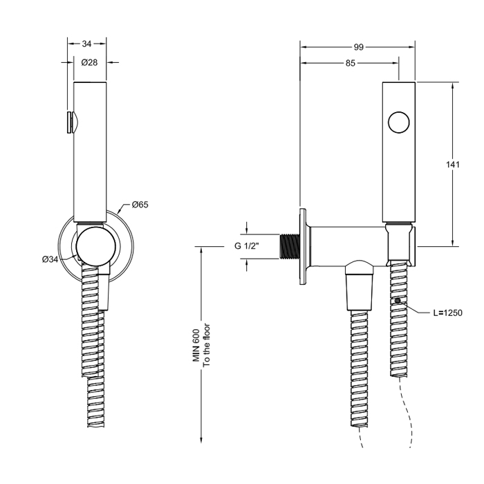 Gessi Inciso Гигиенический душ на 1/2", цвет: finox