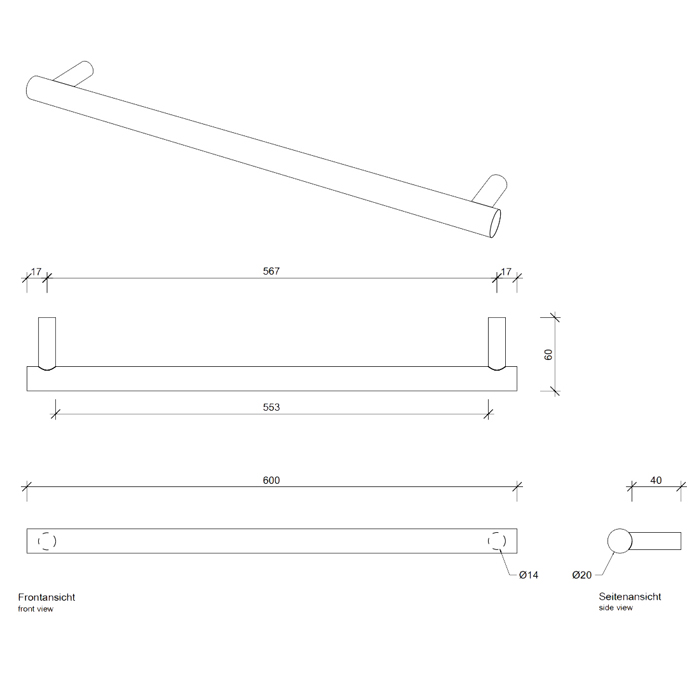 Decor Walther Bar HTE60 Полотенцедержатель 80см, подвесной, цвет: золото