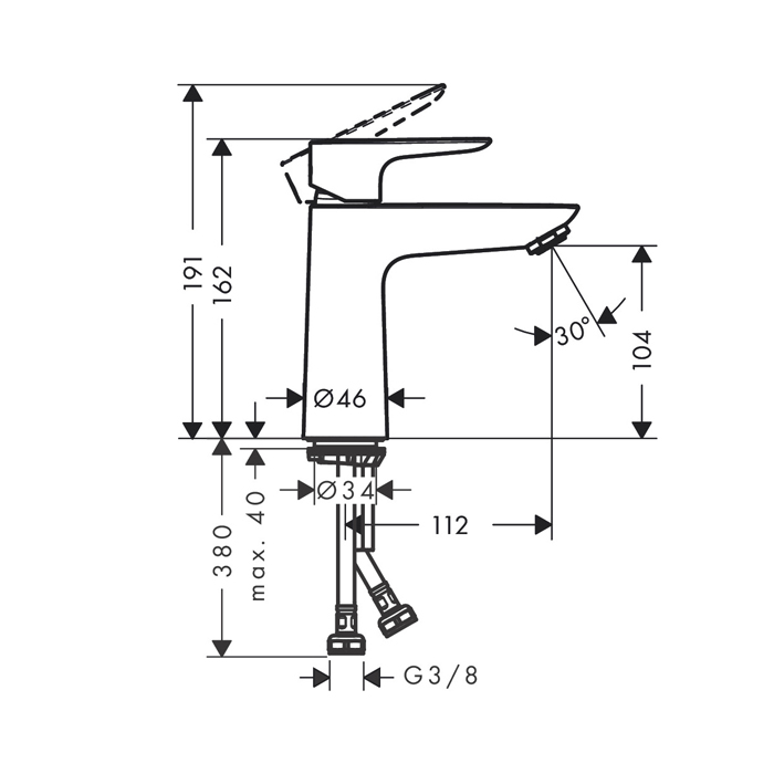 Hansgrohe Talis E Смеситель для раковины на 1 отверстие, однорычажный, высота до излива 104 мм., цвет:шлифованный черный хром