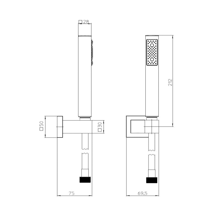 Bossini Cube Ручной душ с поворотным держателем и шлангом 150см., цвет: черный матовый