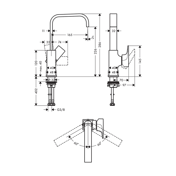 Hansgrohe Metropol Смеситель для раковины 230, на 1 отв, с донным клапаном, излив 165мм, цвет: белый матовый