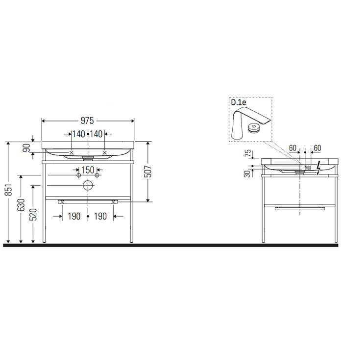 Duravit Happy D.2 Plus Консоль напольная с умывальником 97.5х49х85см, с 1 отв под смесит,1 полка, вып. и сифон в комплекте, цвет: Графит