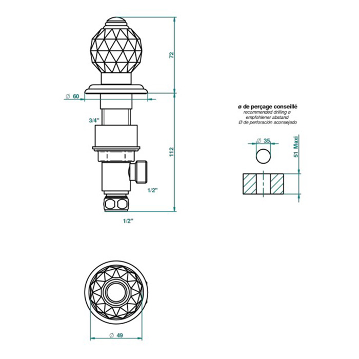 THG Mandarine Cristallia Diamant Вентиль смесителя для раковины, цвет: полированное золото