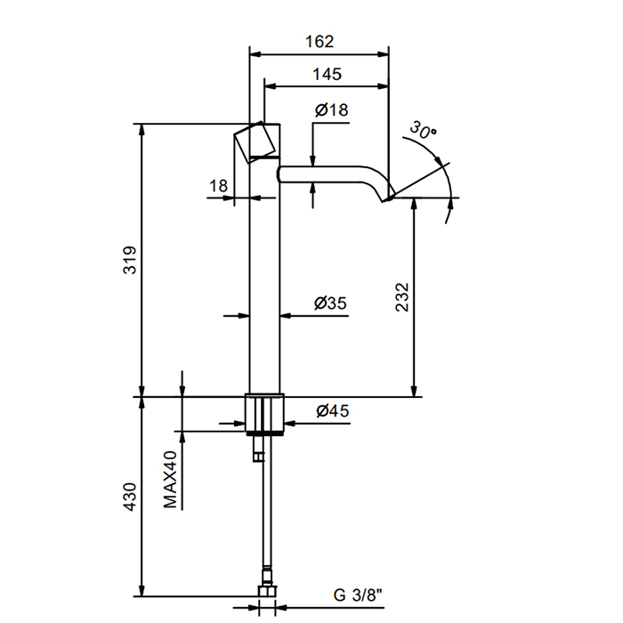 Fantini Nostromo SMALL Смеситель для раковины, на 1 отв, высокий излив , цвет: хром