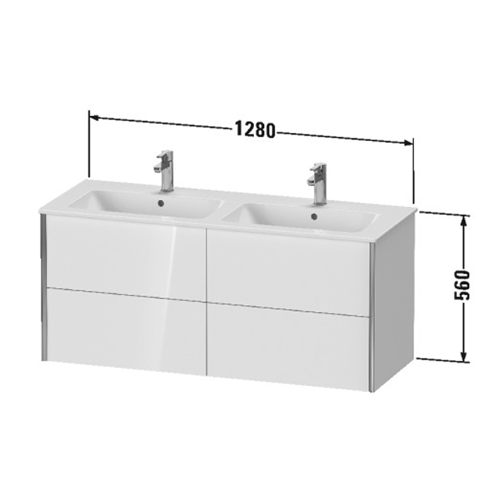 Duravit XViu Тумба подвесная 128x48x56см, с двойной раковиной, 4 ящика, цвет: белый глянцевый/champagne matt