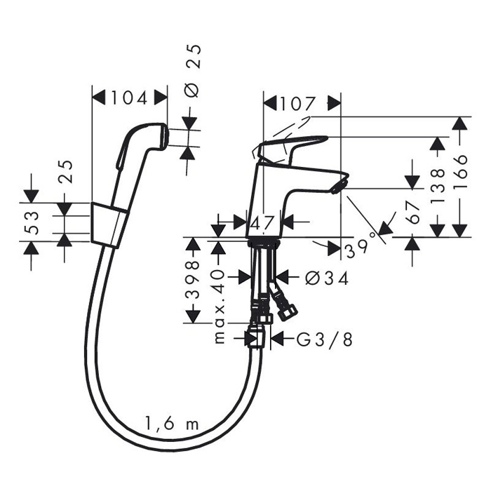 Hansgrohe Logis, Смеситель для раковины с гигиеническим душем, Цвет: хром