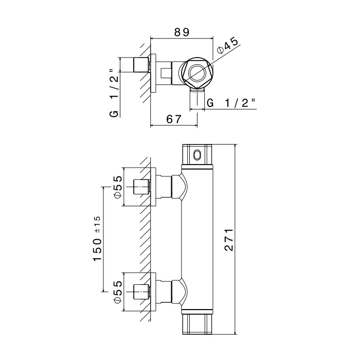 Newform ParkLE Смеситель для душа, настенный, термостатический, цвет: хром/черный матовый